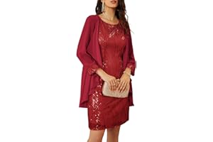 GRACE KARIN Women's Sequin Dress - Wedding Guest & Mother of The Bride Formal Dress - Two Piece Knee Length