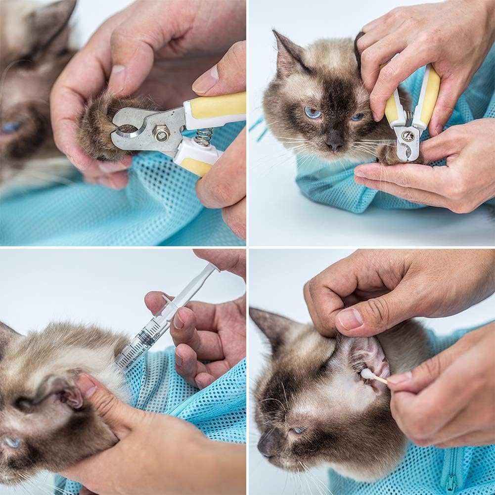 CEYZF Pet Grooming Bag Washing Bathing Cat Dogs Shower Pocket Tick Remover Tool Fleas Cleaning Adjustable Mesh Anti-biting Scratch Calming Resistant Restraint Ear Nail Trimming Home Care Store - Image 3