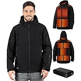 BEFAMALI Heated Jacket for Men, Winter Outdoor Soft Shell Electric Heating Coat with Detachable Hood
