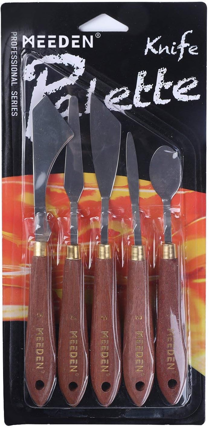 MEEDEN 5-Piece Painting Knife Set, Versatile Stainless Steel Spatula Palette Knife Painting Mixing Scraper for Oil Acrylic and More