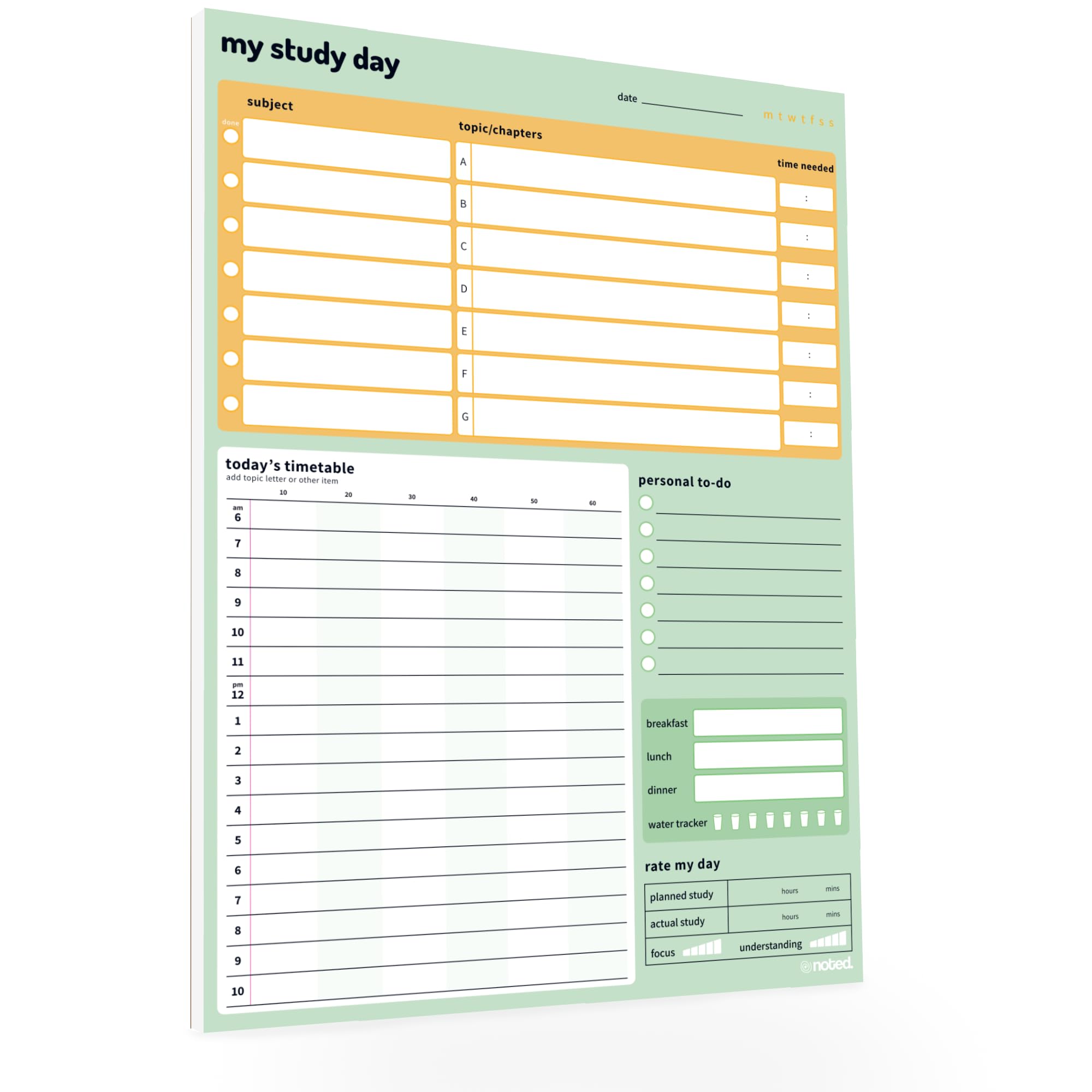 A4 Daily Study and Revision Planner Pad with 52 sheets for GCSE's, A-Levels, College and University