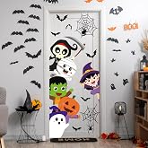 JarThenaAMCS 35.4 x 11.8 Inch Halloween Door Stickers, Halloween Decoration | 2 Sheets, Pumpkin Ghost Skull Witch Wall Decals, Large Mural Stickers, for Home Party Window Decor