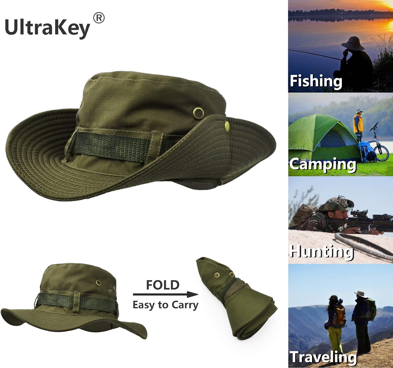 UltraKey Boonie Hat, Outdoor Wide Brim Sun Protect Hat - Image 3