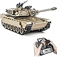 Supdex 1:18 RC Tank, 2.4Ghz M1A2 Abrams Remote Control Tank Model Toys, 15 Channel Battle Army Toy with Smoke, Light and Sound, Military RC Vehicle for Adult and Kid That Shoots BBS and Water Bombs