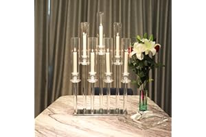 AZURE SKY (4-pack) Hurricane Table Candelabra with 7 Arms Centerpieces Decorations - Crystal Candle Holder, for Weddings, Birthdays, Party Event, Kitchen, Gift