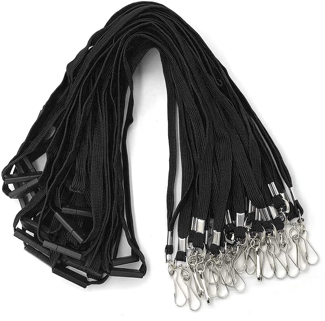 Bird Fiy Lanyards Safety Black Lanyards Neck Flat Premium Breakaway Badge Lanyard with J-Hook for ID Nametag Badge Holder (Black, 50 PCS)