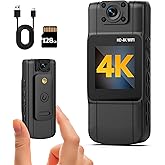 Anweller 4K Body Camera with Audio and Video Recording, 128G Mini Wearable Body Cam with 180° Rotating Lens&Night Vision, 15Hrs Battery Portable Cameras for Sports Travel and Police Law Enforcement