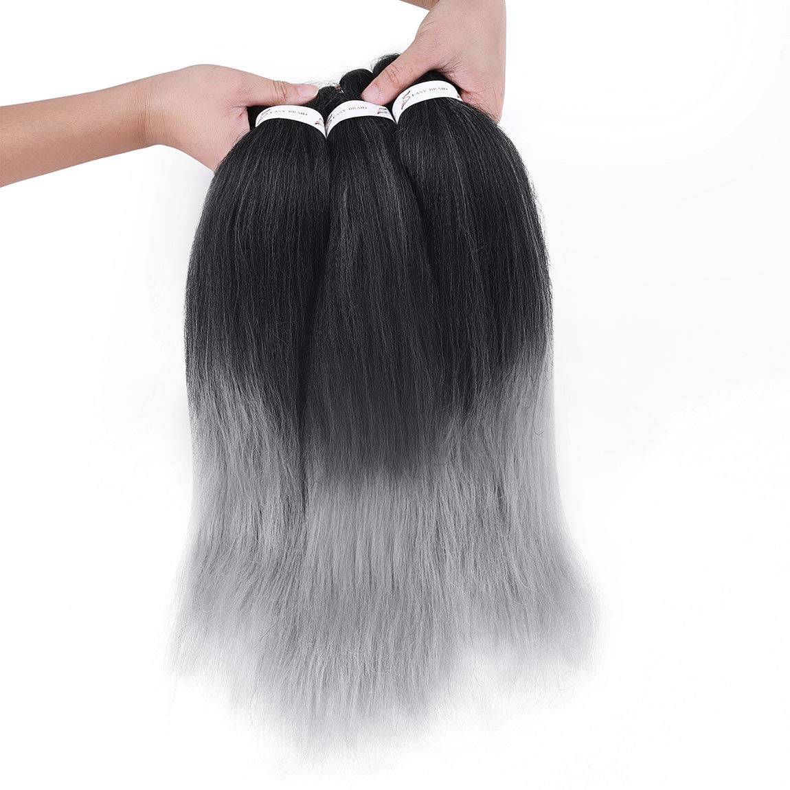 20 inches EZ Pre Stretched Braiding Hair Extensions Professional Braids Hair Easy Braids Hair Soft Yaki Texture Box Crochet Braids Hot Water Setting 3 Packs/Lot Black to Silver Grey