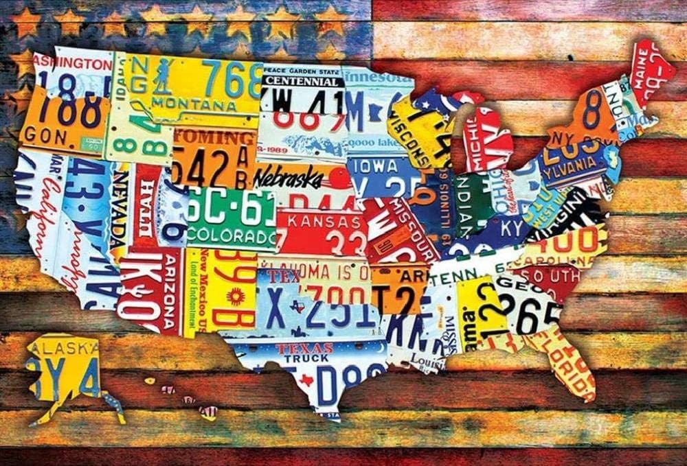 Wooden Adult Puzzle 1000 Pieces of License Plate Recycling Pattern can be Used for Parent-Child Interaction and Increase Family Feelings