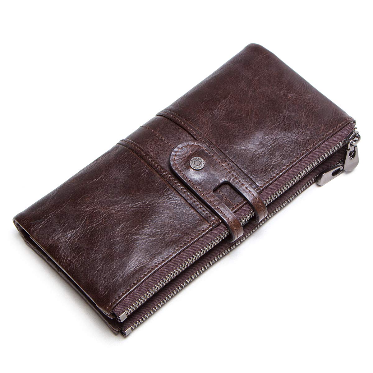 CONTACTS Mens Real Leather RFID Blocking Wallet for Card Coin Phone Holder Double Zipper Clutch,Large Capacity Brifold Travel Purse with18 Card Slots (Coffee)