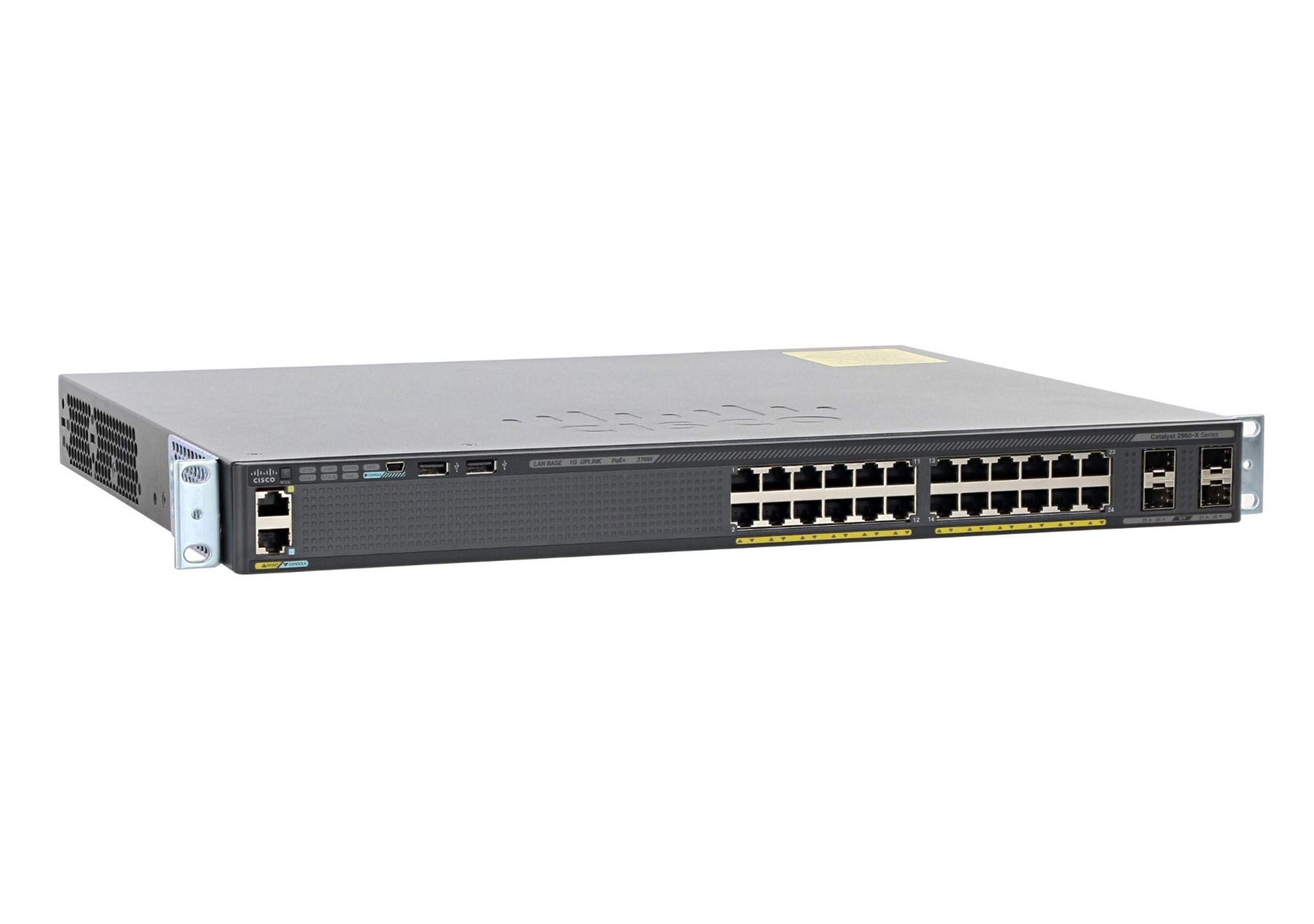 Cisco Catalyst 2960X-24PS-L Network Switch, 24 Gigabit Ethernet Ports, 370W PoE Budget, four 1 G SFP Uplink Ports, Enhanced Limited (WS-C2960X-24PS-L), Black