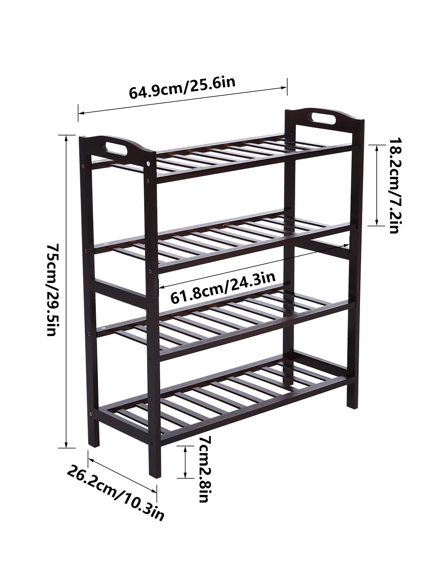 free standing shoe rack on Kktoner Bamboo Wood Shoe Rack With Handle 4 Tier 12 Pairs Shoe Shelf Storage Organizer Free Standing Dark Brown Pricepulse