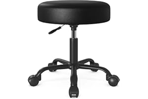 SHA CERLIN Rolling Stool with Wheels Swivel Shop Salon Chair Adjustable Drafting Massage Medical Tattoo Spa with PU Leather Cushioned, Black