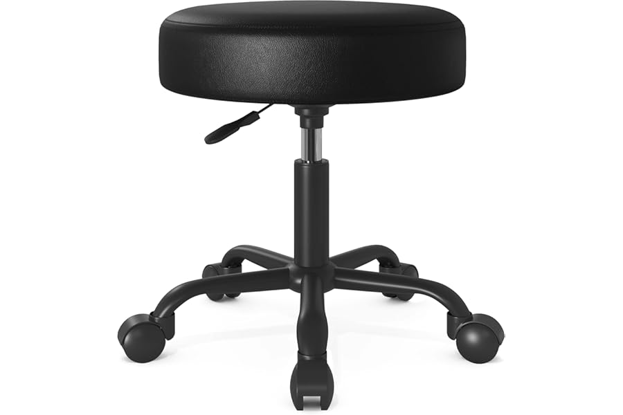 SHA CERLIN Rolling Stool with Wheels Swivel Shop Salon Chair Adjustable Drafting Massage Medical Tattoo Spa with PU Leather Cushioned, Black