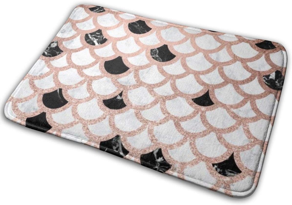 Chaochen Dianzi 30 X 18 Inch Soft Absorbent Non Slip Bathroom Mat,Fluffy Shaggy Rug For Living Room, Machine Wash/Dry, Mermaid rose gold black white marble scallop