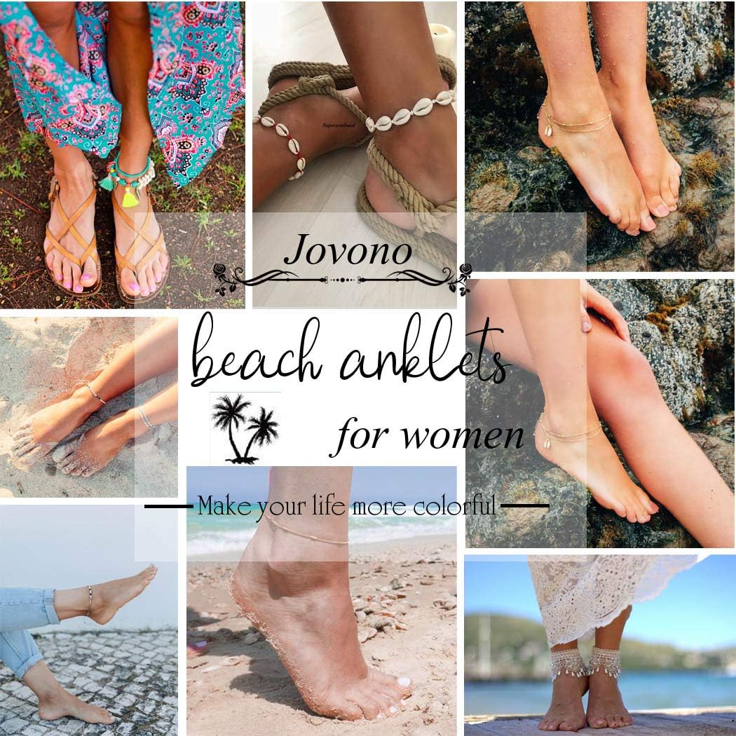 Jovono Boho Beaded Anklets Fashion Miltilayered Heart Anklet Bracelets Beach Foot Jewelry for Women and Girls (Gold) - Image 4