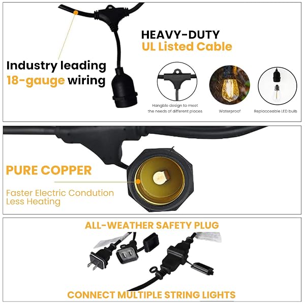 SVATER 96 FT OUTDOOR STRING LIGHTS 2W, PATIO LIGHT FOR OUTSIDE WITH 32 ANTIQUE S14 PLASTIC LED BULBS, IP65 WATERPROOF HANGING CAFE MARKET LIGHTING, ETL-LISTED DIMMABLE WARM WHITE 2700K (48 FT X 2)