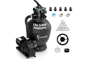 LANCHEZ Sand Filter Pump for Above Ground Pool, High Flow Pool Pump, 6-Way Valve Sand Filter Pump System, 13in 3/4HP 3500GPH