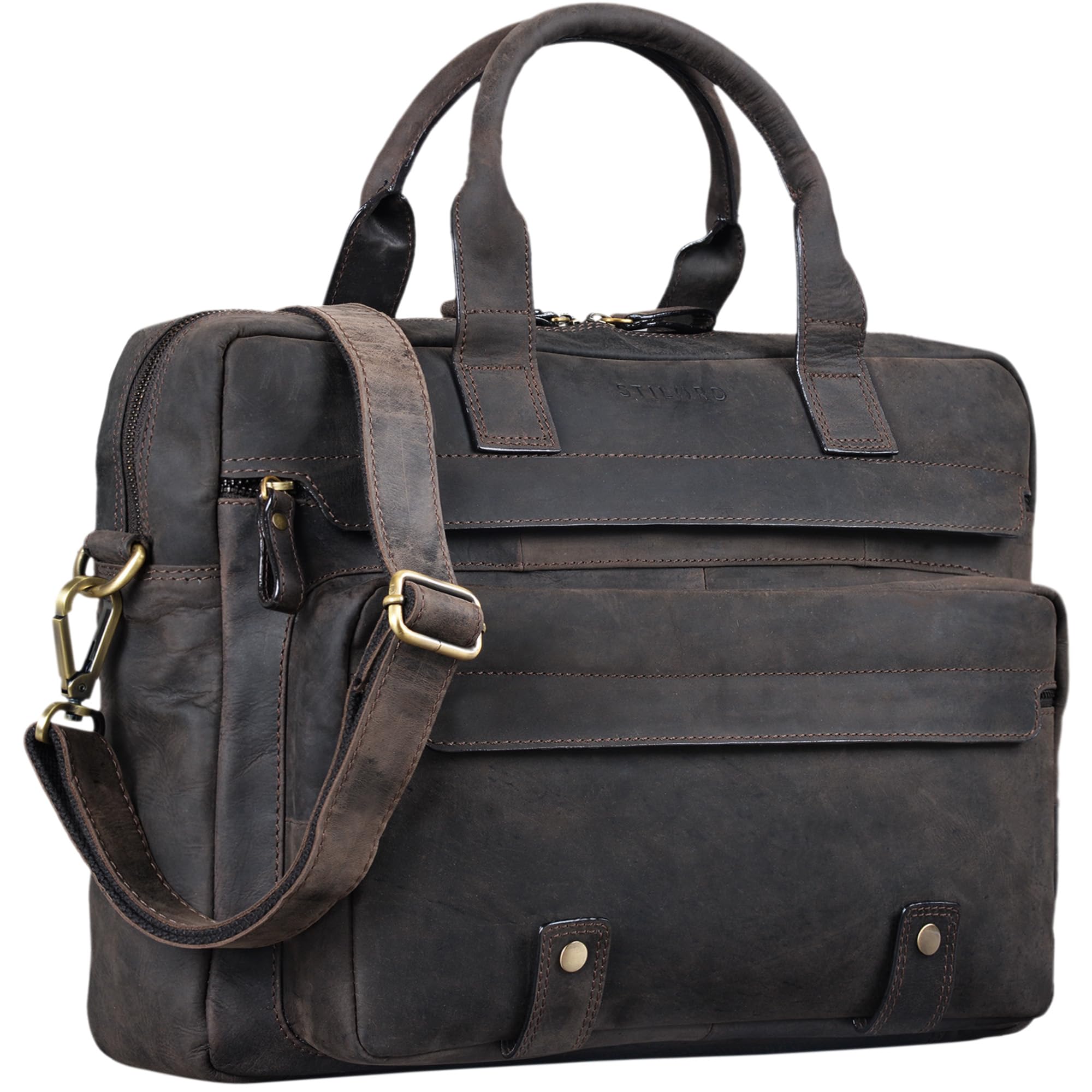 STILORD "Leander" Elegant Business Bag Large Leather for 15,6 inches Laptop/MacBook Messenger Bag Satchel Genuine Soft Cow Hide Colour:Dark - Brown