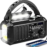 Emergency Weather Radio 20000mAh NOAA/AM/FM with 74000mWh USB/Solar/Hand Crank Charging, Battery Operated, SOS Alarm & Flashlight for Indoor/Outdoor Emergencies (Black)