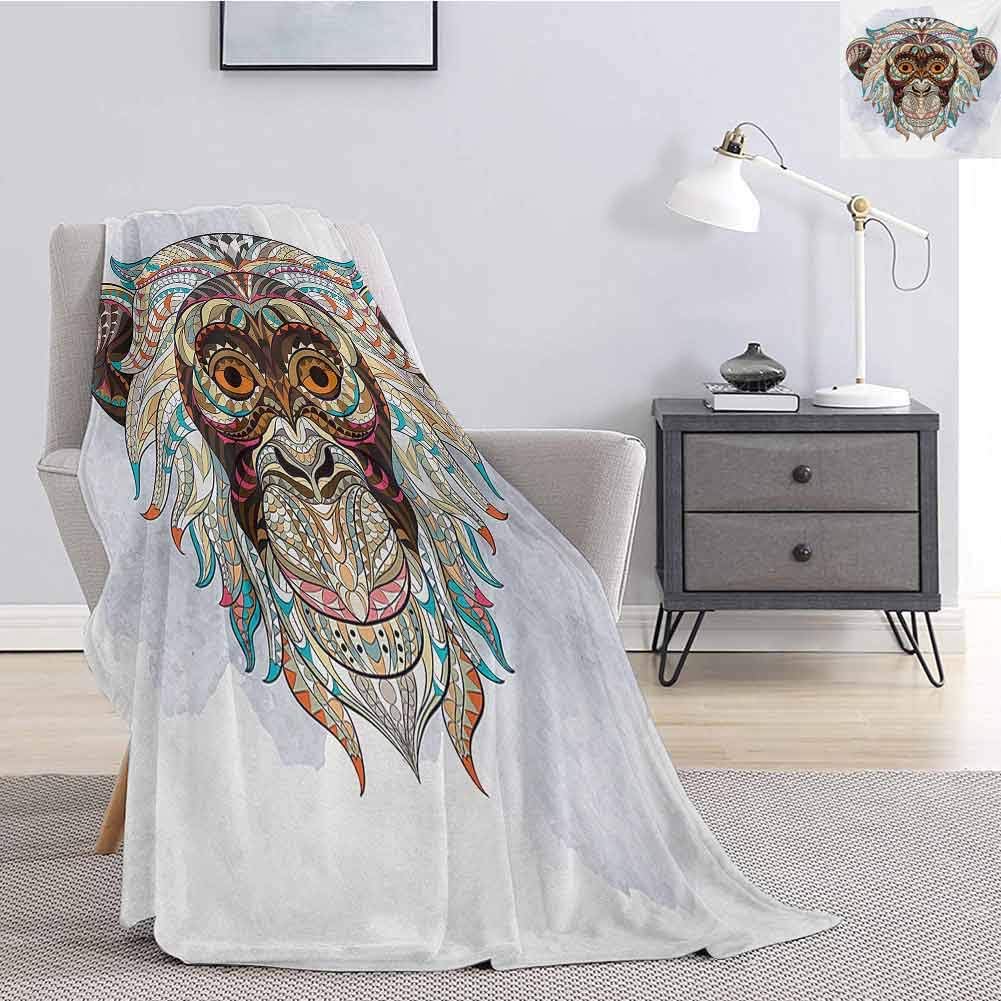 Luoiaax Grunge Bedding Fleece Blanket Queen Size Patterned Head of a Monkey on The Grunge Background Totem Tribal Illustration Super Soft Cozy Queen Blanket W70 x L84 Inch Teal and Brown