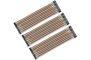 uxcell Female to Female 40P Jumper Wire 2 to 2.54mm Pitch Ribbon Cable Breadboard DIY 20cm Long 3pcs
