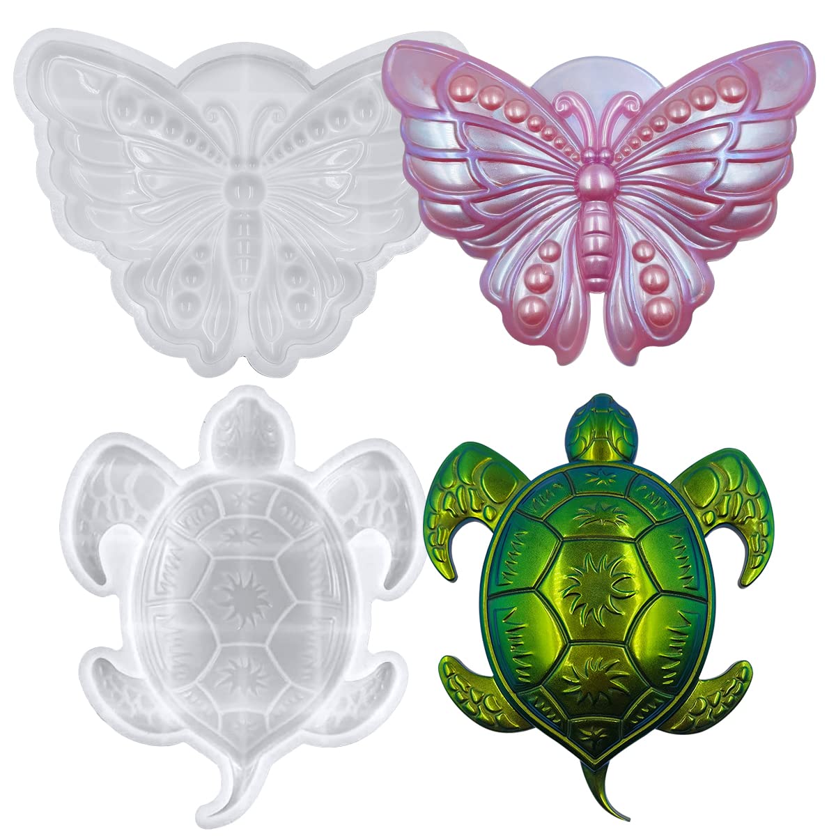AFUNTA 3D Animal Resin Molds, Lifelike Sea Turtles Silicone Molds Cute Butterfly Epoxy Resin Molds, for Wall Hanging Cabinets Decor Christmas Gifts