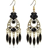 JIMARIN Handmade Bohemian Dainty Acrylic Crystal Chandelier Flower Dangle Drop Earrings Lightweight Aesthetic Floral Leaf Alloy Hook Earrings for Women