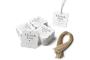 SallyFashion 150 PCS Thank You White Gift Tags with String, 2 x 3 Inches Paper Gift Tags for Party Favors Weddings, Bridal and Baby Showers Birthdays
