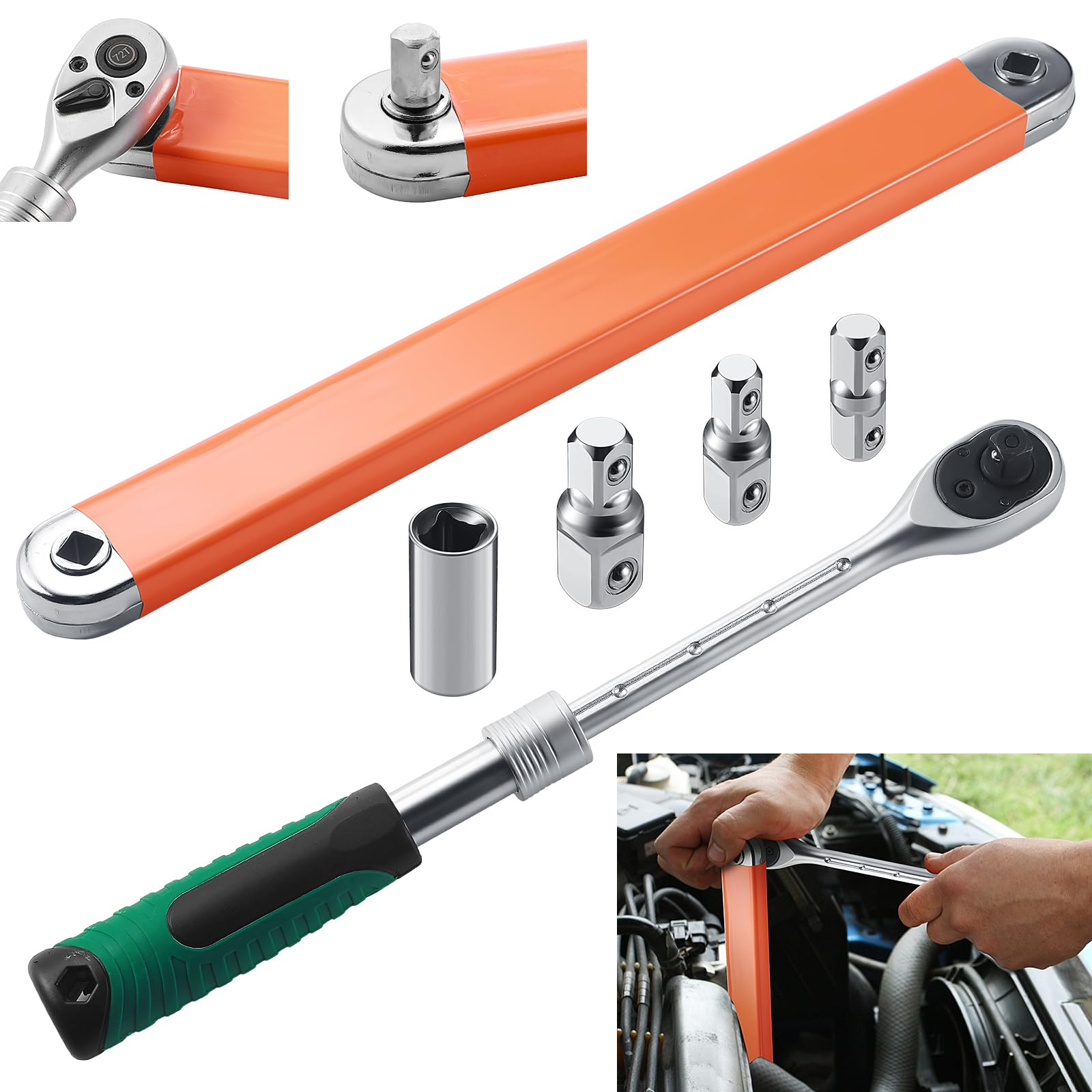 Photo 1 of MorningRo Offset Extension Wrench and Torque Wrench Kit, Extension Wrench with 1/2", 1/4" and 3/8" Square Drive Adapters, 3/8" Drive Electronic Torque Wrench, Wrench Extender Tool for Car