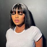 Lusina Bob Wig Human Hair with Bangs Glueless 2x4 HD Lace Colsure Wigs Human, Ready to Go Short Wigs For Women Beginner Friendly (Black, 12 Inch)