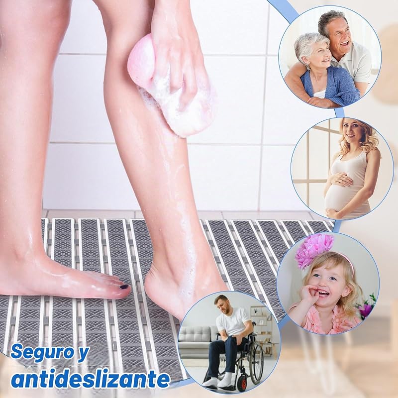 Tapete antiderrapante de casa de banho, 40x70 cm, tapete de duche antiderrapante em TPE, tapetes de massagem com ventosas e orifícios de drenagem, para casas de banho, duches e sanitas, cinzento