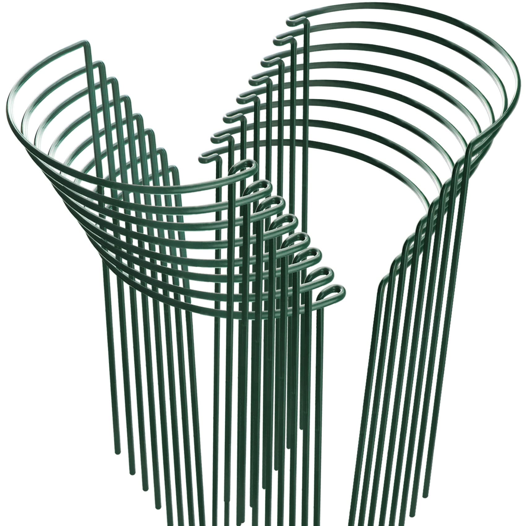 Photo 1 of HiGift 16 Pack Plant Support Stakes, Half Round Metal Garden Plant Stake Indoor Peony Cages and Supports, Green Plant Support Ring Border for Tomato,Hydrangea,Flower Outdoor (10" Wide x 15.8" High)