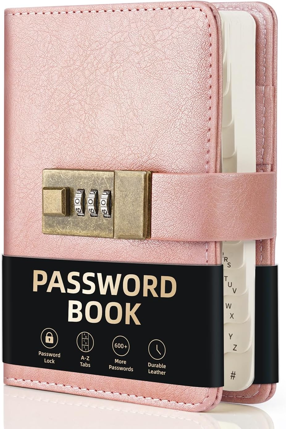 WEMATE Password Book with Lock 600+ Entries Rose Gold 4.33 x 6.18 in