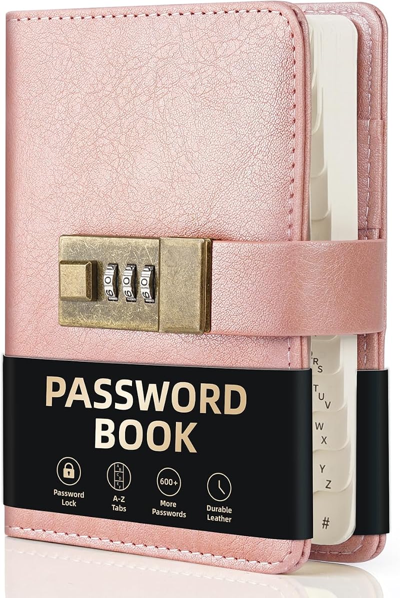 WEMATE Password Book with Lock 600+ Entries Rose Gold 4.33 x 6.18 in