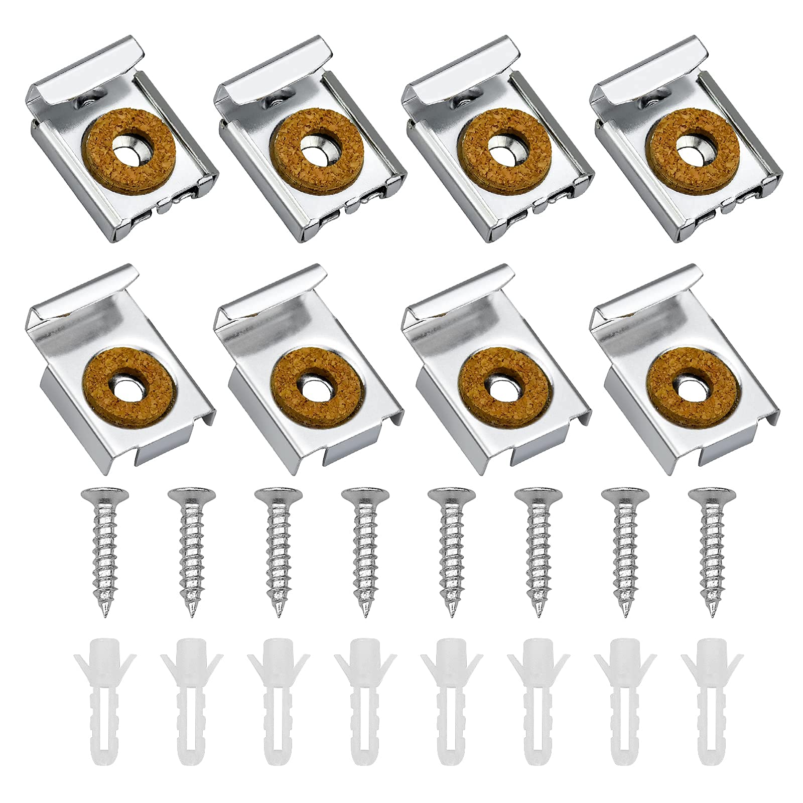 Jieddey 2 Set Spring Loaded Mirror Hanger Clips - Stainless Steel Mirror Wall Mounting Brackets with Wall Plugs and Screws