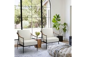 RNKSFX Modern Accent Chairs Set of 2 for Living Room Bedroom Mid Century Arm Chairs Upholstered Office Accent Chairs Comfy Waiting Room Chairs with Metal Frame, Cream White