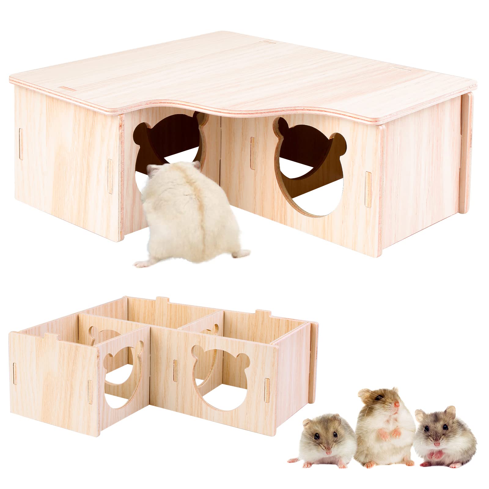 Vegena Wooden Hamster House Hamster Corner House: Hamster Wooden Houses, Wooden Guinea Pig House, Corner House Hideout Cage Decor Accessories for Dwarf Hamsters, Gerbils, Degus (22.5 x 17.8 x 8cm)