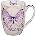 Christian Art Gifts Botanic Purple Butterfly Ceramic Coffee Mug Inspirational Coffee Cup for Women & Men 12 oz. Lead-free Microwave and Dishwasher Safe Coffee Mug with Bible Verse: Blessed - Jer. 17:7