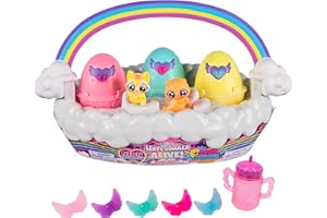 Hatchimals Alive, Neon Rainbow Spring Basket Toy (Styles May Vary), 3 Self-Hatching Easter Eggs, Fun Gift & Kids Toys for Gir