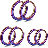 3 Pairs 316L Stainless Steel Small Black Silver Hoop Earrings 8mm 10mm 12mm Hypoallergenic Surgical Earring Cartilage Helix Lobes Hinged Sleeper Ear Jewelry For Men Women (Colorful8+10+12mm)