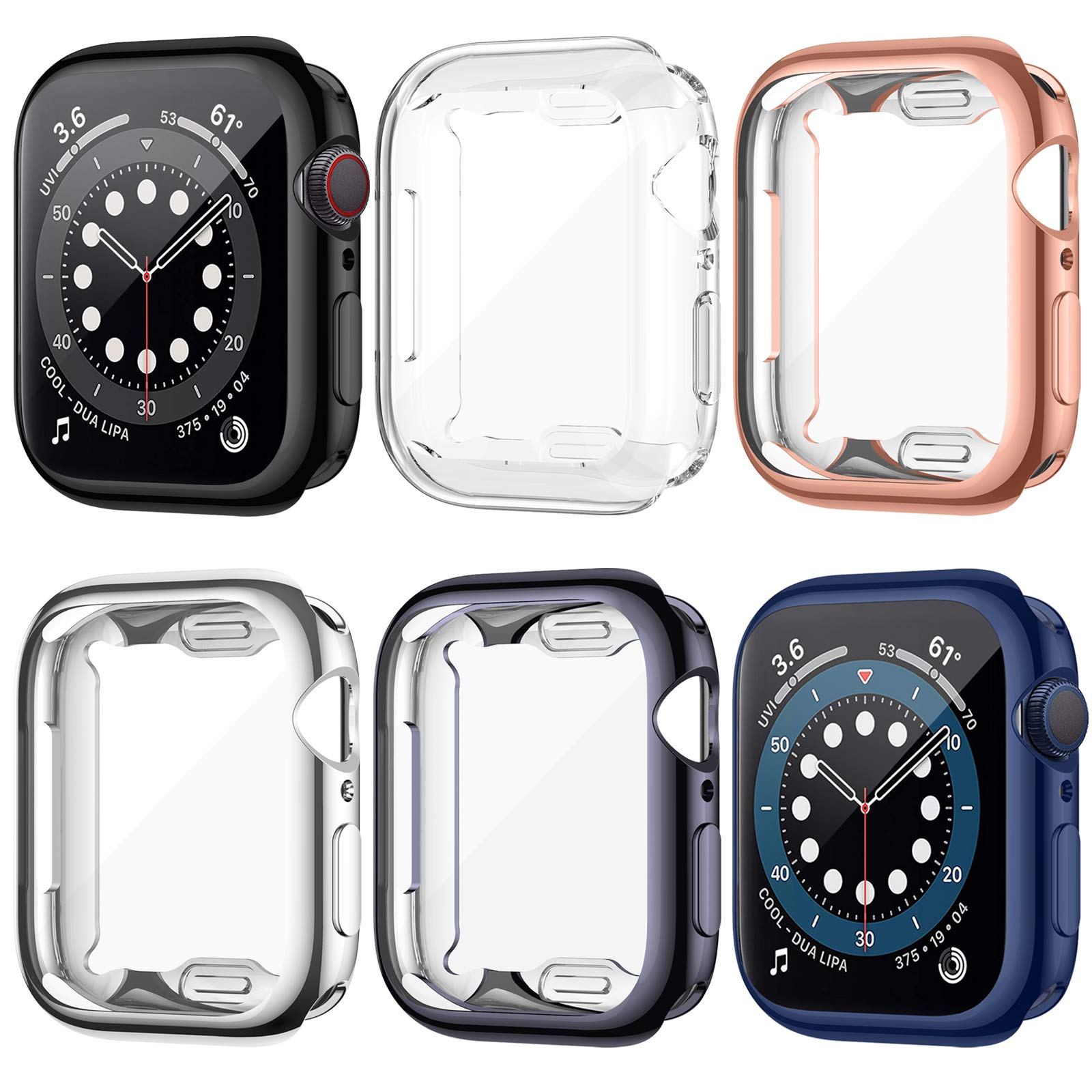 LORDSON 6-Pack Screen Protector compatible with Apple Watch Series 6/5 / 4 / SE 44mm, All Around Protection TPU Screen Protector Cover Case compatible with 44mm Apple Watch SE/Series / 6/5 / 4
