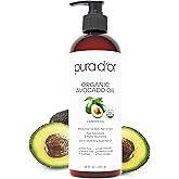 PURA D'OR 16 Oz ORGANIC Avocado Oil - 100% Pure & Natural USDA Certified Cold Pressed Carrier Oil For DIY Beauty, Non-Greasy, Unscented, Hexane Free Liquid Moisturizer - Face Skin & Hair - Men & Women