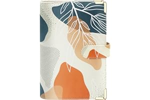 CONVEND A6 Refillable 6 Ring Faux Leather Budget Binder,Mini Notebook Binder Cover for A6 Filler Paper,Loose Leaf Personal Planner Binder Cover with Magnetic Buckle Closure (White Leaves)