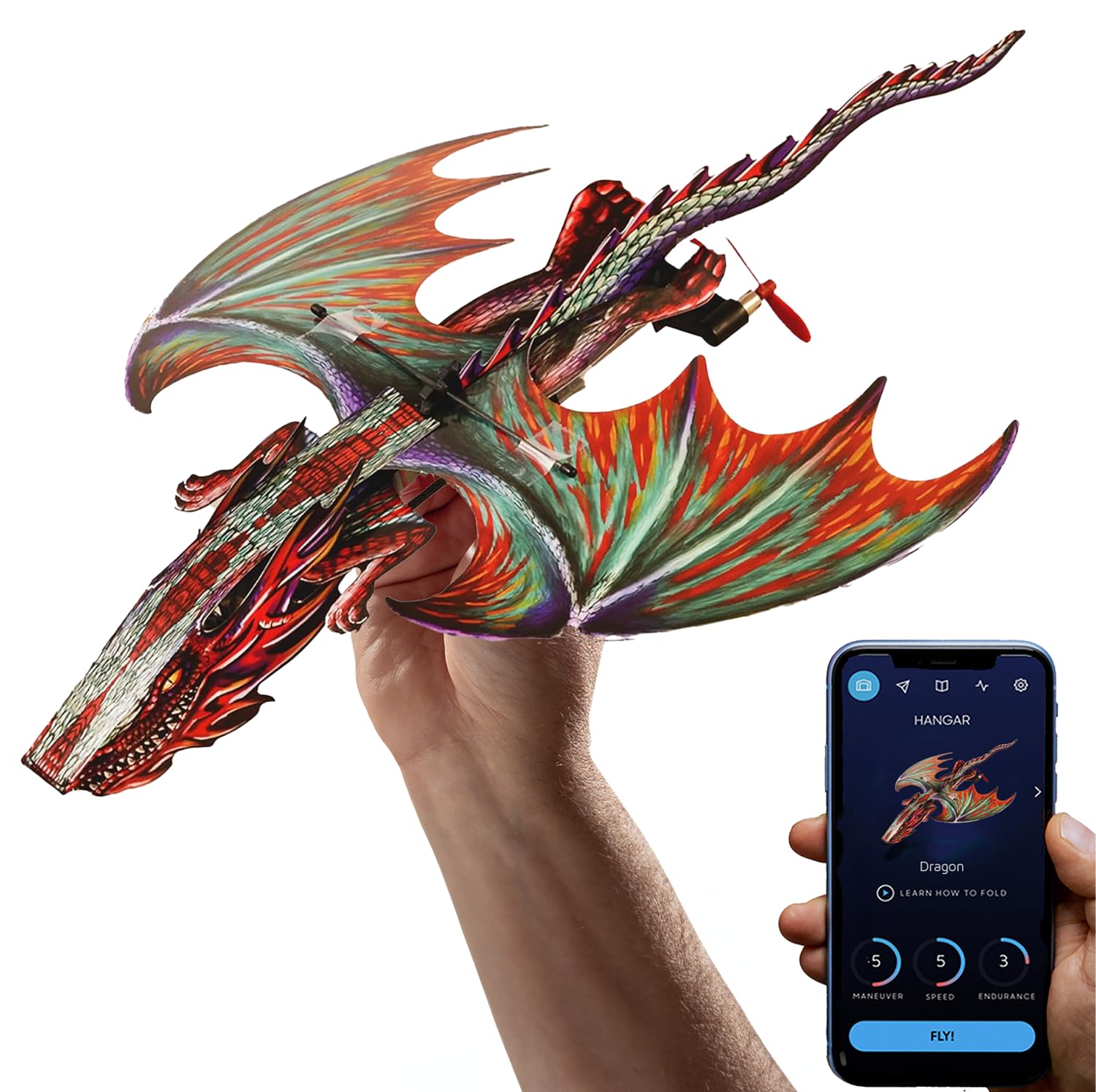 POWERUP 4.0 Dragon Edition - The Next-Generation Smartphone Controlled Paper Airplane Kit, RC Controlled. Easy to Fly with Autopilot & Gyro Stabilizer. for Hobbyists, Pilots, Tinkerers.