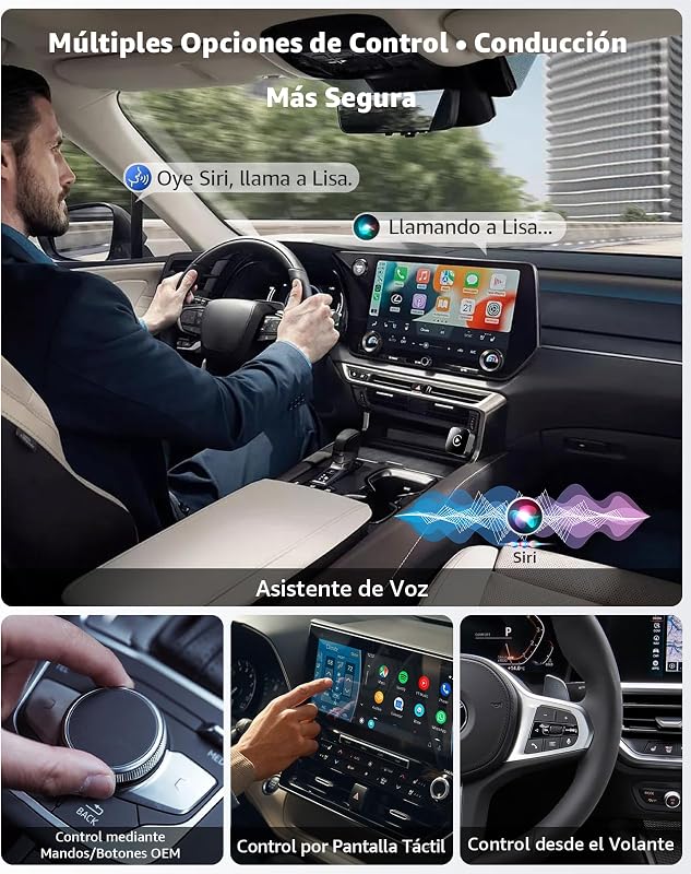 Adaptador CarPlay Inalámbrico y Android Auto, Mini Convertidor USB-A/USB-C Plug & Play, de Cable a Inalámbrico, WiFi 2.4GHz/5GHz, Conexión Automática, para Coches con CarPlay, Negro