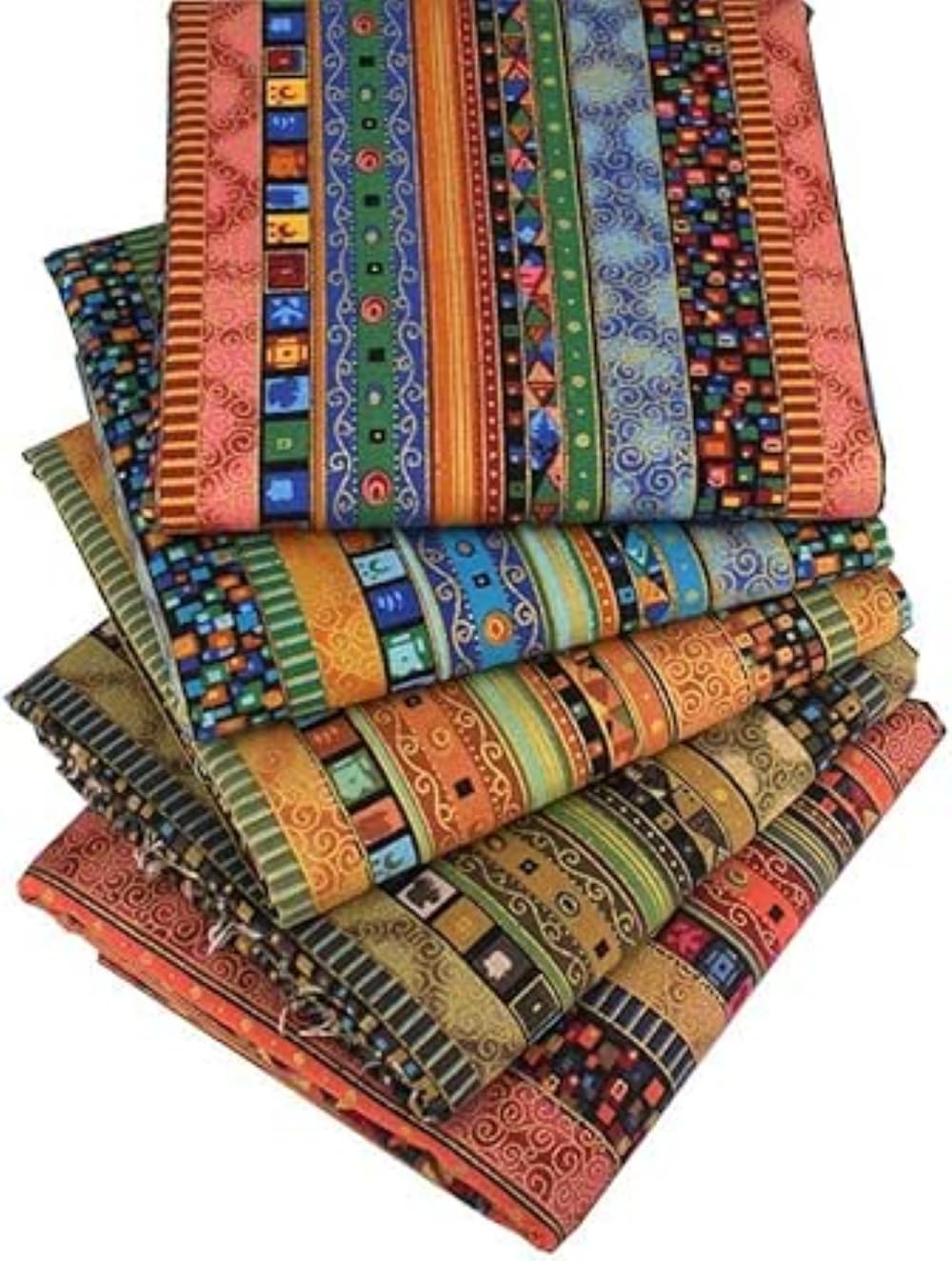 CraftsFabrics 5pcs 40cmx50cm Ethnic Pattern Floral Cotton Fat Quarters Bundle for Patchwork Fabric Quilting Scrapbooking Sewing Arts Craft Material DIY Projects