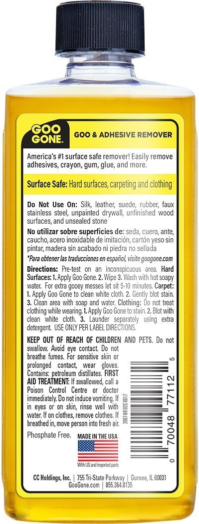 Goo Gone Adhesive Remover - 8 Ounce - Surface Safe Adhesive Remover Safely Removes Stickers Labels Decals Residue Tape Chewing Gum Grease Tar: Grocery & Gourmet Food