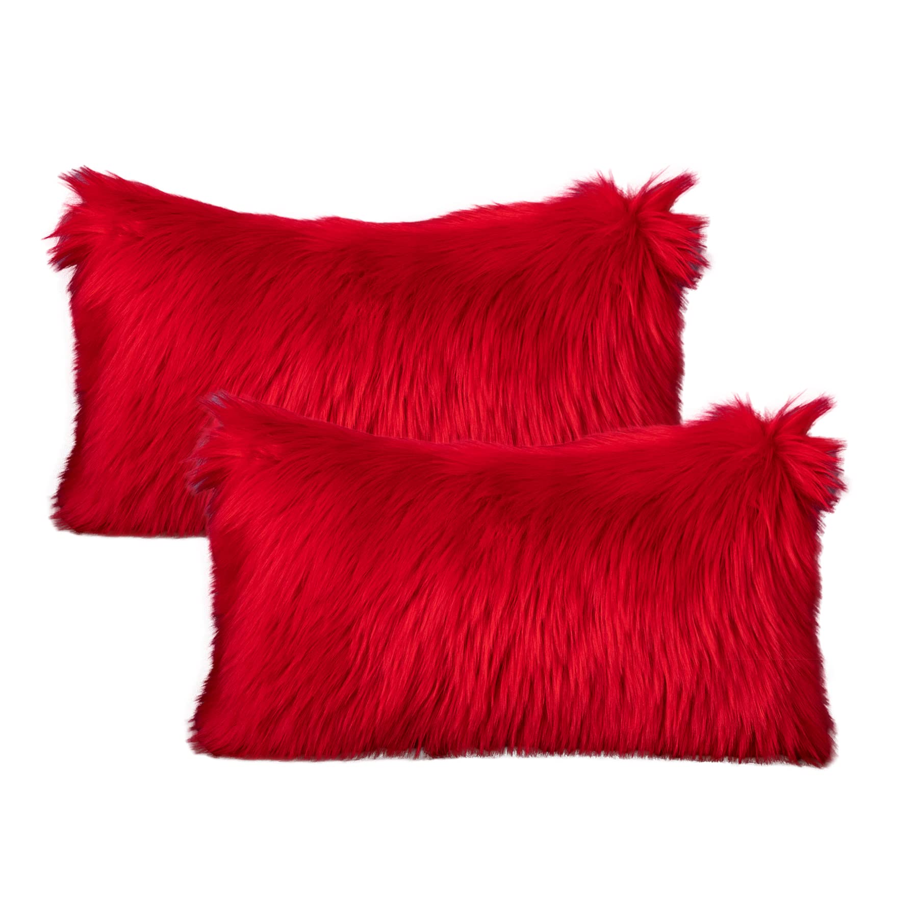 LIGICKY Set of 2 Luxury Series Soft Faux Fur Cushion Cover Decorative Square Plush Pillow Case Throw Pillow Cover for Couch Sofa Bed (Red, 12 x 20 Inch)