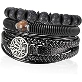 KAGREC Boho Leather Cremation Jewelry for Ashes Tree of Life Beaded Urn Bracelet for Human Ashes Stainless Steel Ashes Keepsake Memorial Bracelet